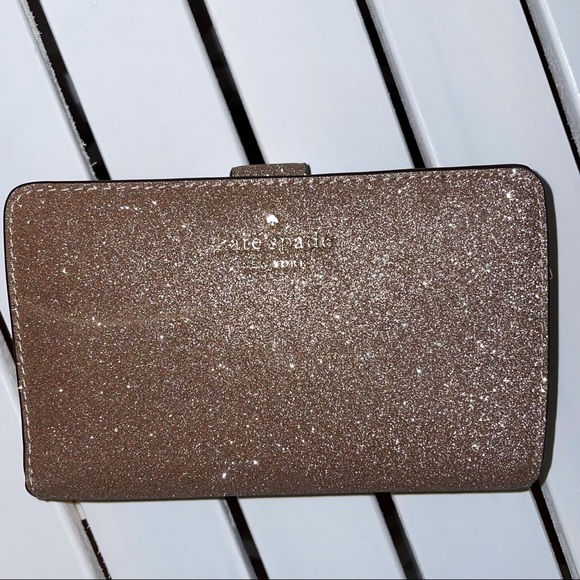 Kate spade Medium compact wallet rose gold shimmy glitter with box NWT - Picture 4 of 7